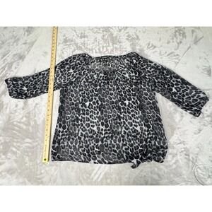 Express Sheer Black Leopard Spot Shirt‎ Size Small Mid Sleeves Elastic Ruffles